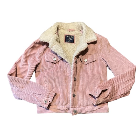 Women’s Abercrombie & Fitch Corduroy Light Pink Sherpa Lined Jacket XXS - Picture 1 of 2